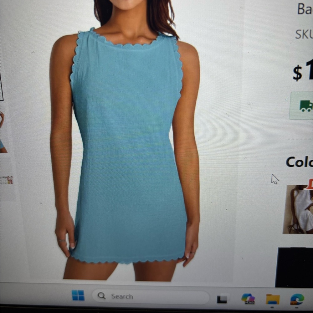 New with tags SHEIN Light Blue linen scallop-Trim Shift Dress - small